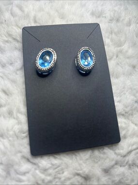 Blue Oval Crystal Stud Earrings - Women Jewelry